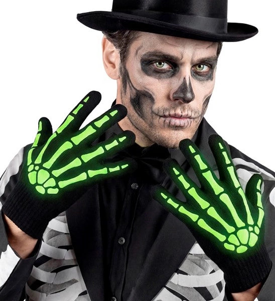 Halloween Handschoenen Zwart Wit Skelet Glow In The Dark