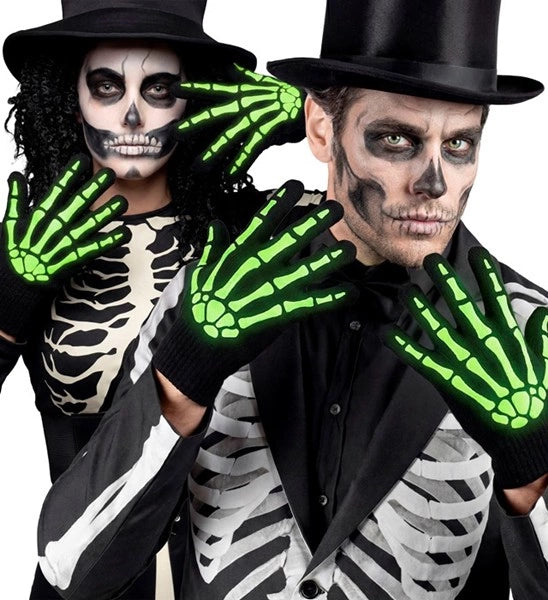 Halloween Handschoenen Zwart Wit Skelet Glow In The Dark