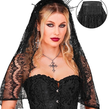 Halloween Sluier Zwart Kant