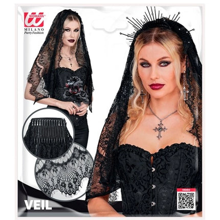 Halloween Sluier Zwart Kant