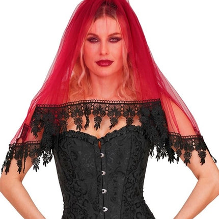 Halloween Sluier Rood Zwart