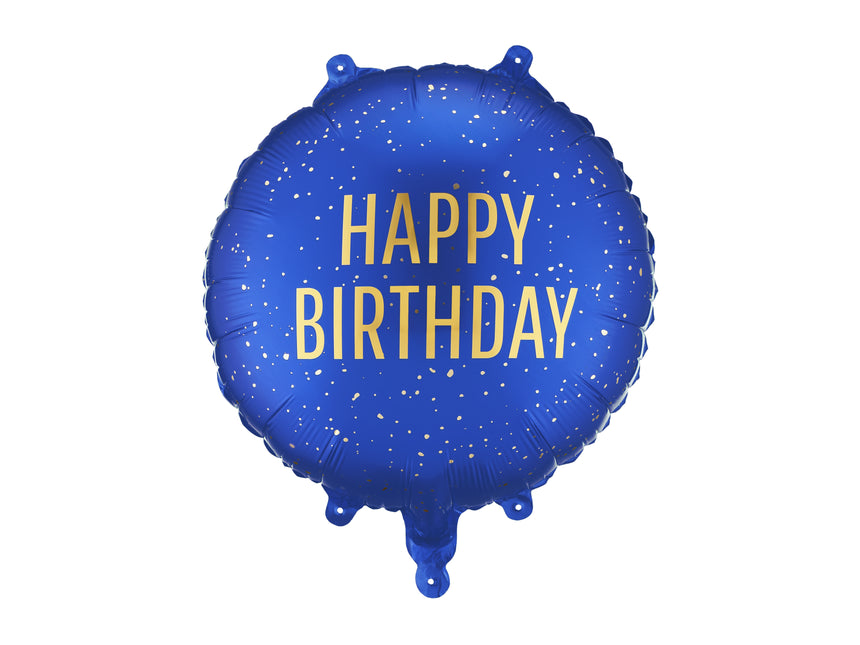 Folie ballon rond Happy Birthday, 35x35 cm, marineblauw