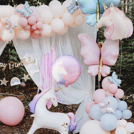 Folieballon rond Happy Birthday met eenhoorn, 35x35 cm, mix