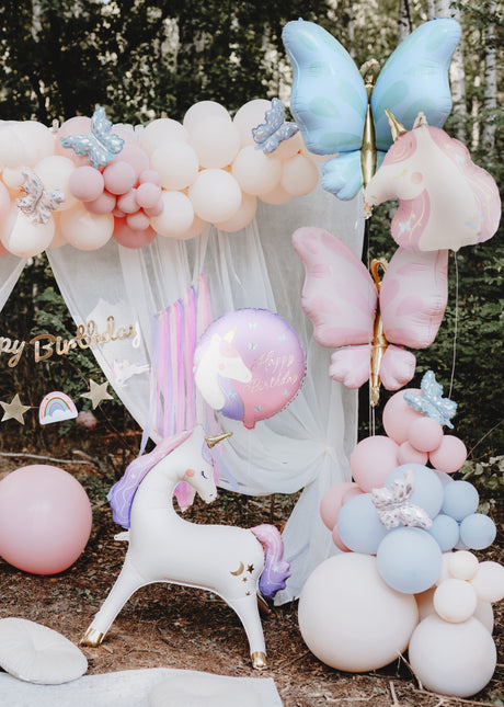 Folieballon rond Happy Birthday met eenhoorn, 35x35 cm, mix