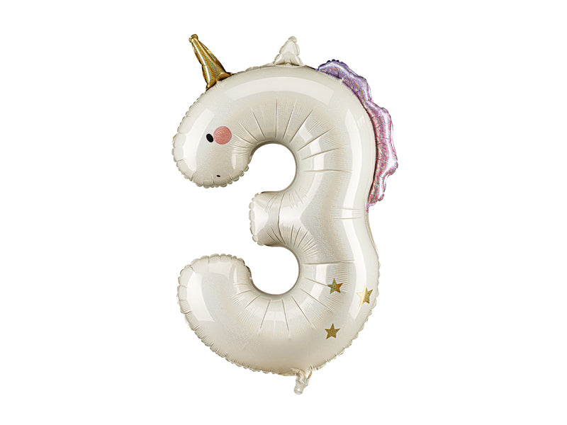 Heliumballon 3 jaar Unicorn, 93cm, mix