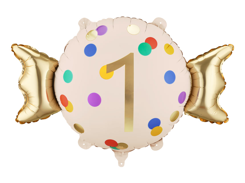 Folieballon Candy 1 jaar, 61x37 cm, mix
