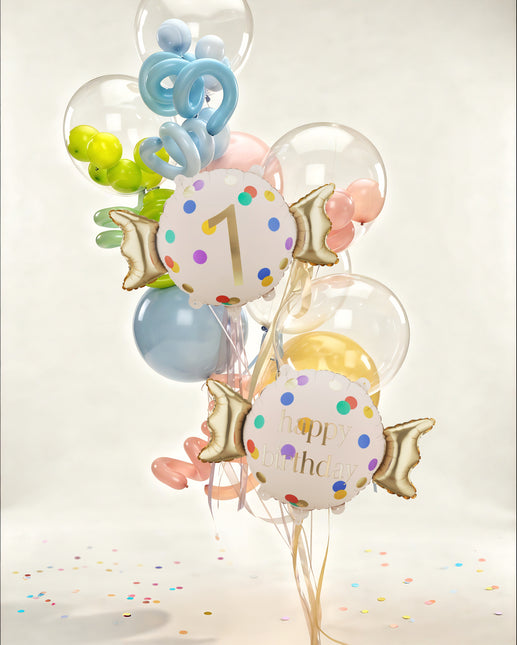 Folieballon Candy 1 jaar, 61x37 cm, mix