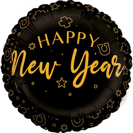 Happy New Year Helium Ballon Zwart Leeg 45cm