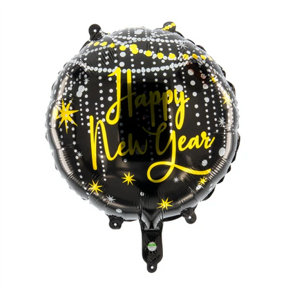 Happy Birthday Helium Ballon Zwart Goud Rond Leeg 45cm