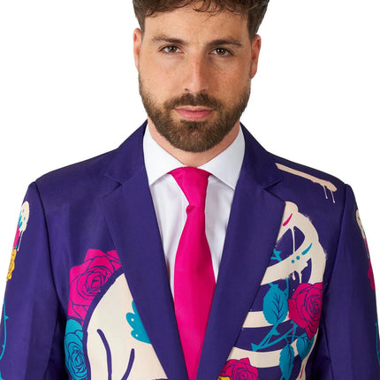 Sugar Skull Kostuum Heren Paars 3-delig