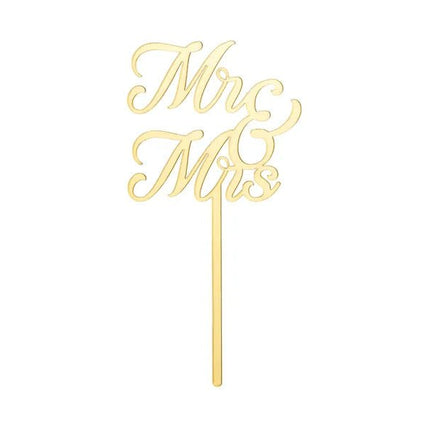Acryl taarttopper MR & MRS, goudkleurig, 16,5 cm van Partydeco koop je bij Partywinkel