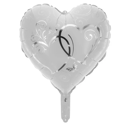 Hart Helium Ballon Wit Zilver Leeg 45cm