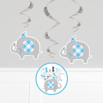 Baby Olifant Hangdecoratie Blauw 66cm 3st van Unique koop je bij Partywinkel