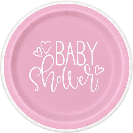 Baby Shower Borden Roze 23cm 8st van Unique koop je bij Partywinkel