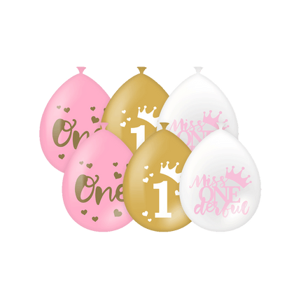 Ballonnen 1 Jaar Meisje 30cm 6st van Paper Dreams koop je bij Partywinkel