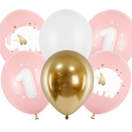Ballonnen 1 Jaar Mix Roze 30cm 6st van Partydeco koop je bij Partywinkel