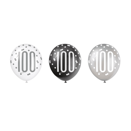 Ballonnen 100 Jaar Stippen Zwart 30cm 6st van Unique koop je bij Partywinkel