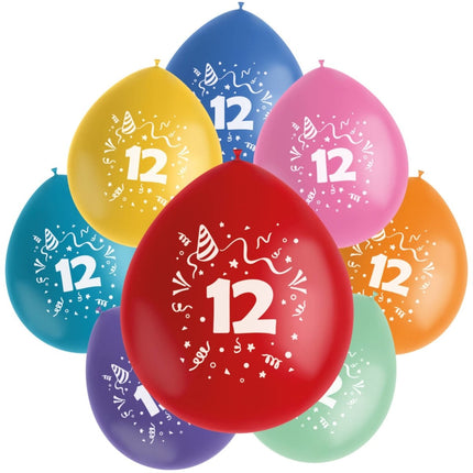Ballonnen 12 Jaar Gekleurd 23cm 8st van Folat koop je bij Partywinkel