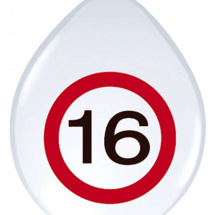 Ballonnen 16 Jaar Verkeersbord 30cm 8st van Folat koop je bij Partywinkel