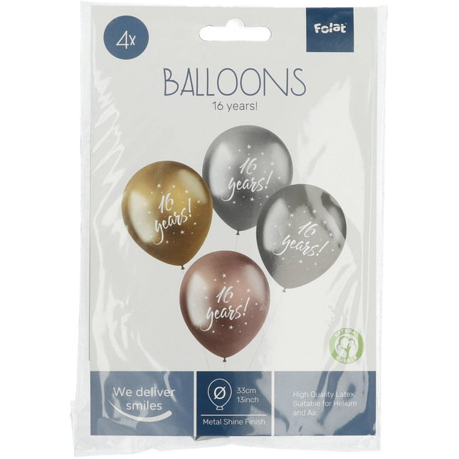Ballonnen 16 Years 33cm 4st van Folat koop je bij Partywinkel