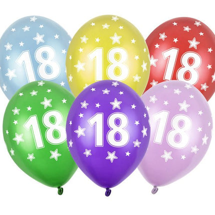 Ballonnen 18 Jaar Gekleurd Metallic 30cm 6st van Partydeco koop je bij Partywinkel