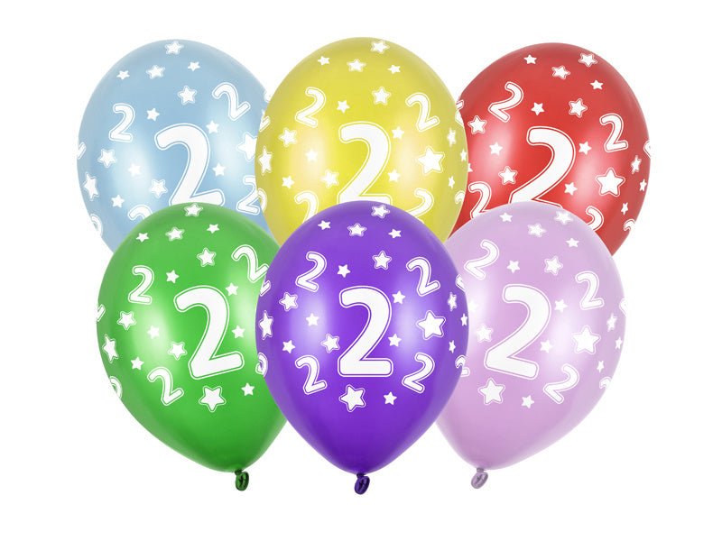 Ballonnen 2 Jaar Gekleurd Metallic 30cm 6st van Partydeco koop je bij Partywinkel