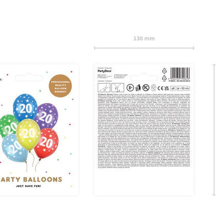 Ballonnen 20 Jaar Gekleurd Metallic 30cm 6st van Partydeco koop je bij Partywinkel