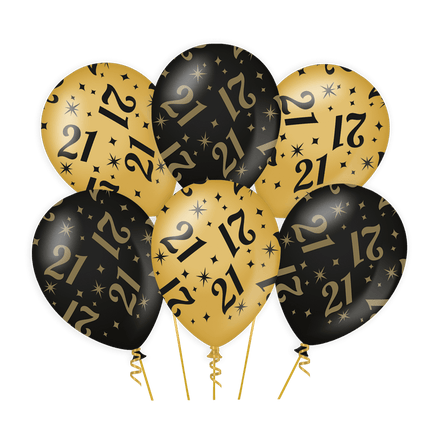 Ballonnen 21 Jaar Goud Zwart 30cm 6st van Paper Dreams koop je bij Partywinkel