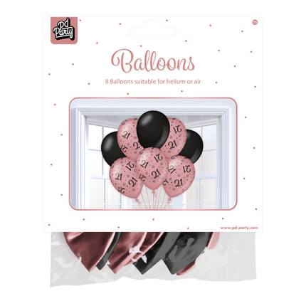 Ballonnen 21 Jaar Rose Zwart 30cm 8st van Paper Dreams koop je bij Partywinkel