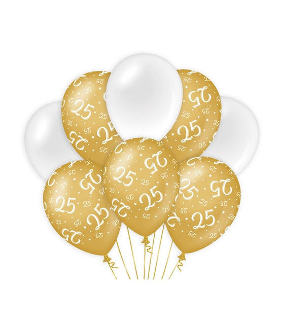 Ballonnen 25 Jaar Goud Wit 30cm 8st van Paper Dreams koop je bij Partywinkel