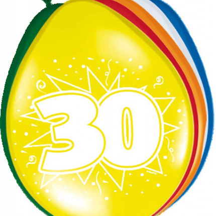 Ballonnen 30 Jaar 30cm 8st van Folat koop je bij Partywinkel
