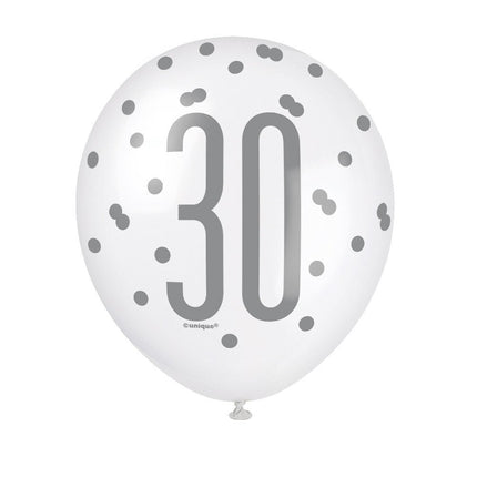 Ballonnen 30 Jaar Stippen 30cm 6st van Unique koop je bij Partywinkel
