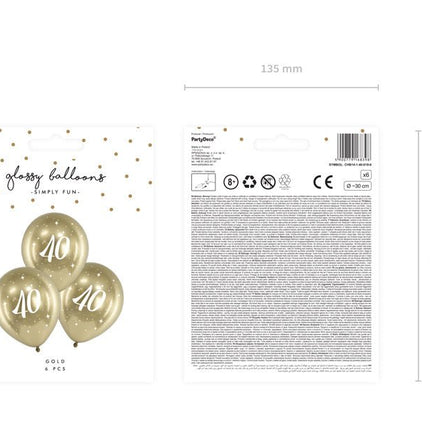 Ballonnen 40 Jaar Goud 30cm 6st van Partydeco koop je bij Partywinkel