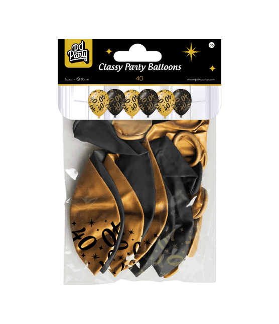 Ballonnen 40 Jaar Goud Zwart 30cm 6st van Paper Dreams koop je bij Partywinkel