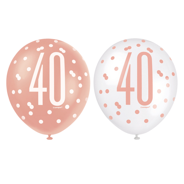 Ballonnen 40 Jaar Rose Goud 30cm 6st van Unique koop je bij Partywinkel
