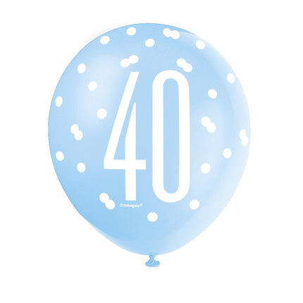 Ballonnen 40 Jaar Stippen Blauw 30cm 6st van Unique koop je bij Partywinkel