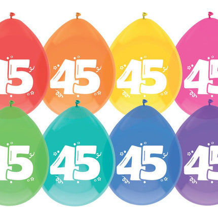 Ballonnen 45 Jaar Gekleurd 30cm 8st van Haza Witbaard koop je bij Partywinkel