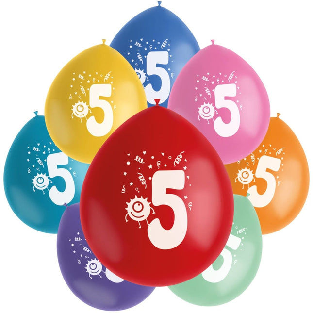 Ballonnen 5 Jaar Gekleurd 23cm 8st van Folat koop je bij Partywinkel