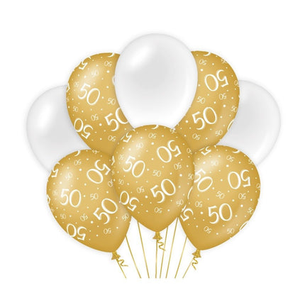 Ballonnen 50 Jaar Goud Wit 30cm 8st van Paper Dreams koop je bij Partywinkel