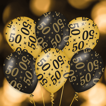Ballonnen 50 Jaar Goud Zwart 30cm 6st van Paper Dreams koop je bij Partywinkel