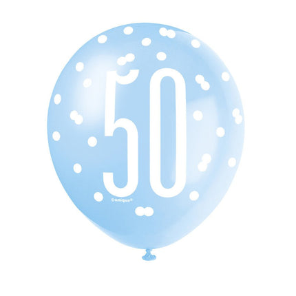 Ballonnen 50 Jaar Stippen Blauw 30cm 6st van Unique koop je bij Partywinkel