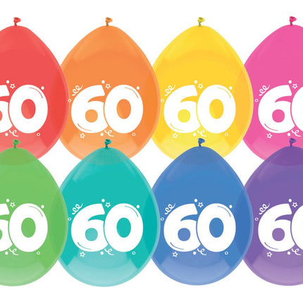 Ballonnen 60 Jaar Gekleurd 30cm 8st van Haza Witbaard koop je bij Partywinkel