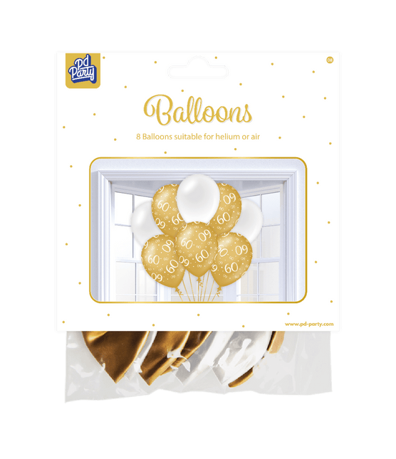 Ballonnen 60 Jaar Goud Wit 30cm 8st van Paper Dreams koop je bij Partywinkel