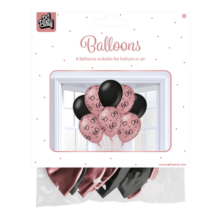 Ballonnen 60 Jaar Rose Zwart 30cm 8st van Paper Dreams koop je bij Partywinkel