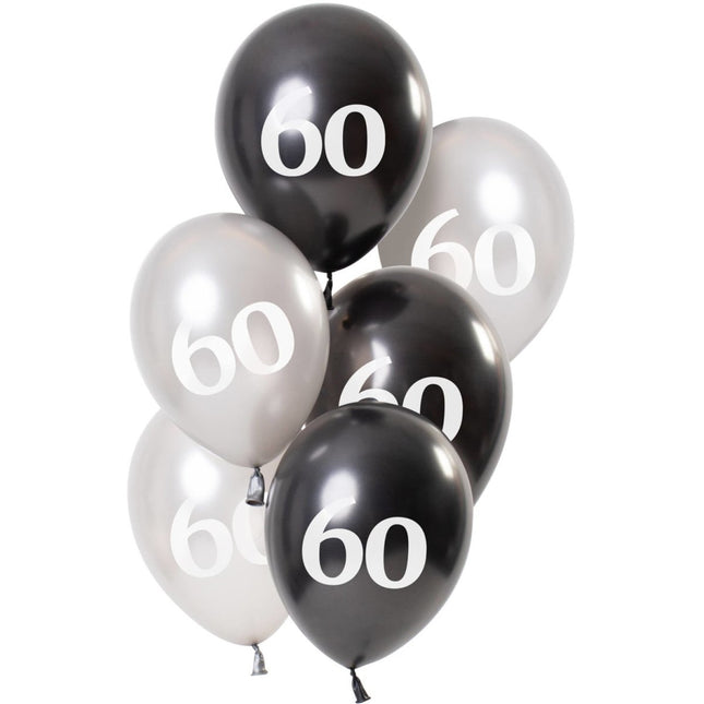 Ballonnen 60 Jaar Zwart 23cm 6st van Folat koop je bij Partywinkel