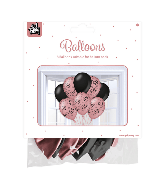 Ballonnen 65 Jaar Rose Zwart 30cm 8st van Paper Dreams koop je bij Partywinkel
