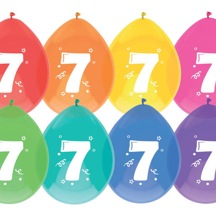 Ballonnen 7 Jaar Gekleurd 30cm 8st van Haza Witbaard koop je bij Partywinkel