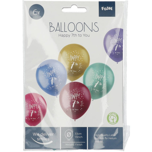 Ballonnen 7 jaar Happy 7th 33cm 6st van Folat koop je bij Partywinkel