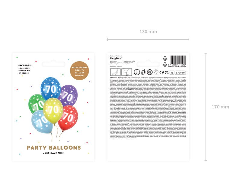 Ballonnen 70 Jaar Gekleurd Metallic 30cm 6st van Partydeco koop je bij Partywinkel