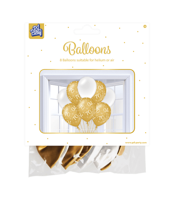 Ballonnen 70 Jaar Goud Wit 30cm 8st van Paper Dreams koop je bij Partywinkel